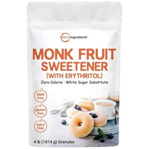 Monk Fruit Sweetener with Erythritol Granules, 4 Pounds, No After Taste, 1:1 White Sugar Substitute, Keto Diet Friendly, Zero Calorie, Natural Sweetener for Drinks, Coffee, Tea, Cookies, No-GMO, Vegan